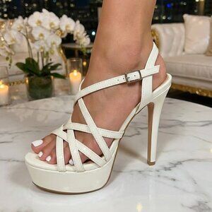 NWT Pazzle White Patent Strappy Platform High Heels 5" Stiletto Sandals